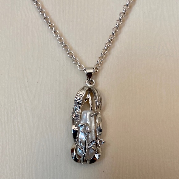 Vintage Encased Biwa Pearls Pendant w/18in Sterling-925 Chain Necklace - Picture 1 of 12